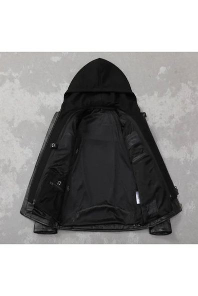 Polar Kapüşonlu Hakiki deri mont - Resim 3