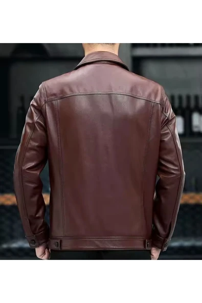 Mevsimlik Ceket Spor Hakiki Deri düğme,gömlek yaka ve dikiş detaylı - 5