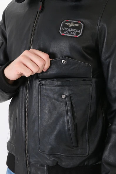 Pilot mont hakiki deri erkek siyah renk - Resim 7
