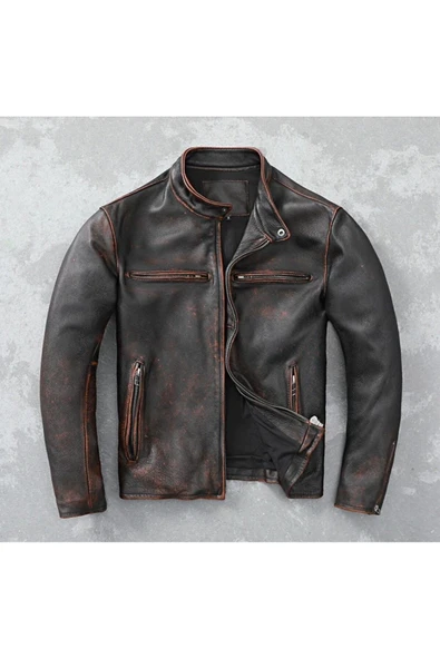 Eskitme Silme Ceket Hakiki Deri