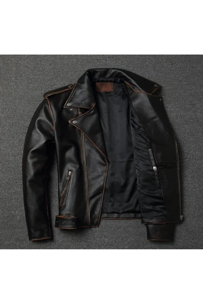 Eskitme Biker mont Hakiki deri - 2