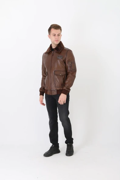 Pilot mont hakiki deri erkek kahve renk - Resim 6