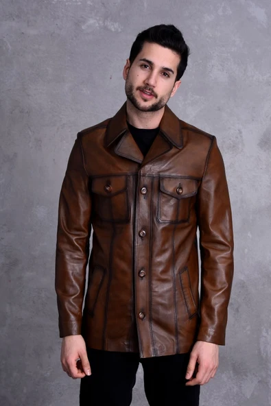 Uzun Italyan Yak Dar Kesim Hakiki Deri Ceket - Resim 3