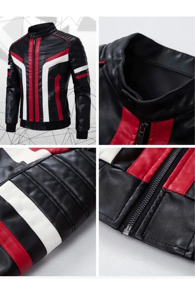 Renk Blok Tanımlı Spor Hakiki Deri Mont - 4