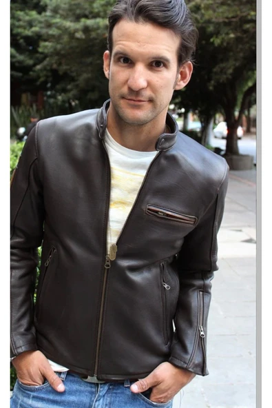 Zik Hakiki Deri Spor Ceket Koyu Kahverengi SlimFit Kesim - 2