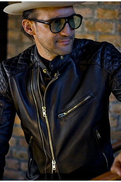 Golden fermuarlı kapitone dikiş detaylı biker mont - 6