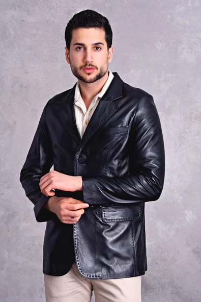 Hakiki Deri Blazer Klasik Ceket Punto Dikişli - 5