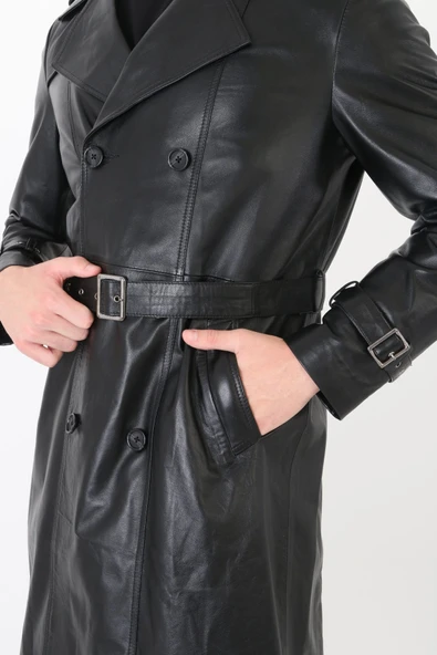 Hakiki deri erkek pardesü siyah renk - 3