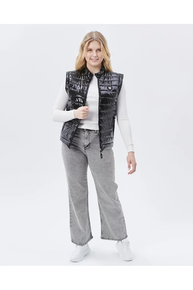 Rugan Deri Yelek Siyah Parlak Kadın - Resim 5