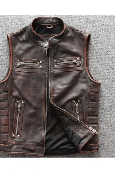 Motorcu yelek Eskitme Hakiki deri