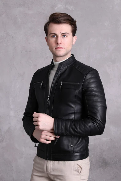 Motorcu Tarzı Mont Spor Kesim Siyah Renk ürün görseli