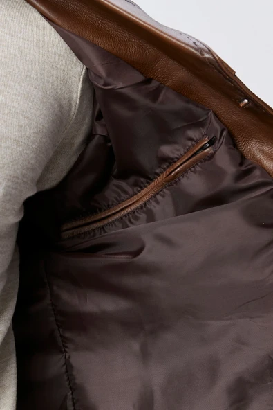 Hakiki Deri Ceket Karartmalı Taba Renk - 5