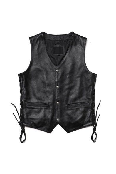 Yanları deri ip bağlamalı zik yelek hakiki deri