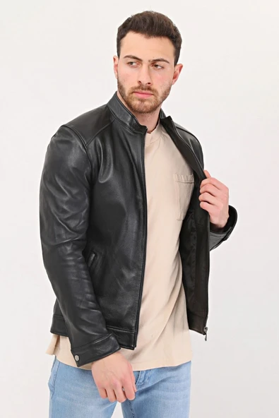 Hakiki Deri Siyah Düz Ceket - 5