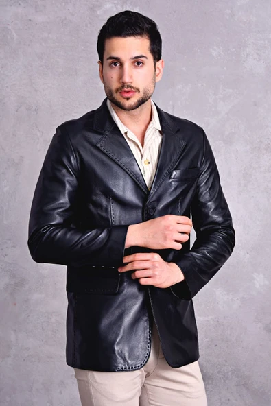 Hakiki Deri Blazer Klasik Ceket Punto Dikişli - 6