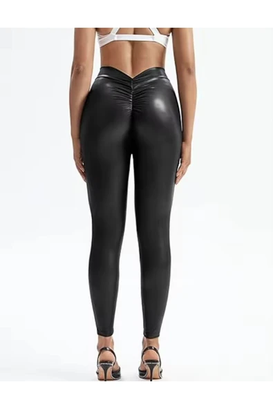 Arkası büzgülü deri tayt fitness,gece,party,gündelik,gösteri,spor lastik belli - 4
