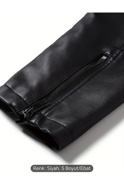 Omuzları ve Kolları Dikiş Detaylı Hakiki Kuzu Derisi Motorcu Mont - 5