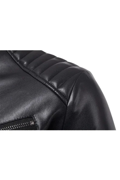 Kuzu derisi Dirsekleri şişme tarzı mont siyah renk - Resim 5