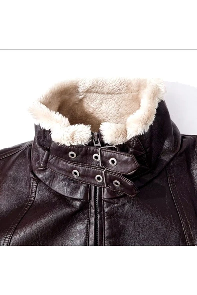 Tüylü Hakiki deri hırka tarzı ceket dar kesim erkek - 4