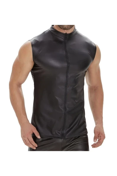 Deri Dik Yaka Sıfır kollu yelek - 6