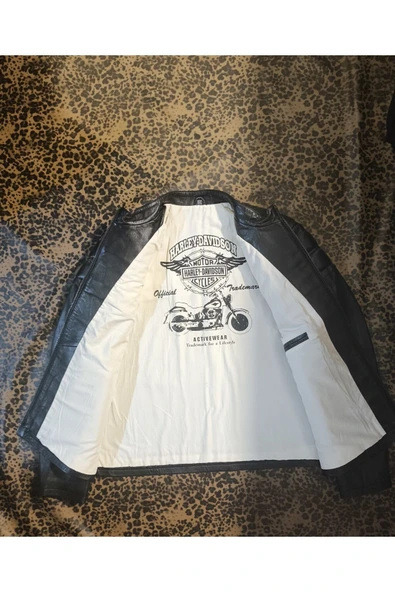 Hakiki deri Erkek ceket regular-fit  motorcu tarzı - 3