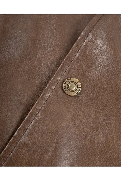 Zik Çıt Çıt Kapamalı Hakiki Deri Yelek - Resim 5