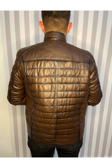 Şişme Hakiki Deri Mont Karartmalı Kahve - 2