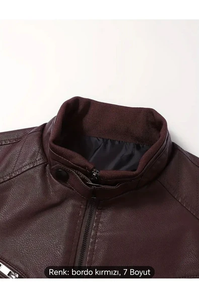 Trikolu Hakim Yaka Hakiki deri Bordo spor ceket - 5