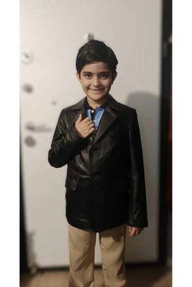 Çocuk ceket yelek kombin hakiki deri - 2