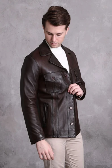 Hakiki Deri Ceket Karartmalı Koyu Kahve