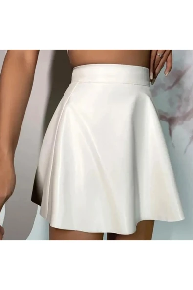 Ekru Beyaz Deri Etek - 4