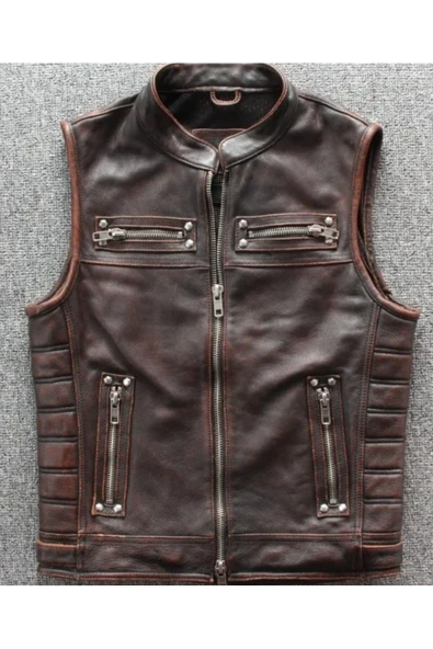 Motorcu yelek Eskitme Hakiki deri - 4