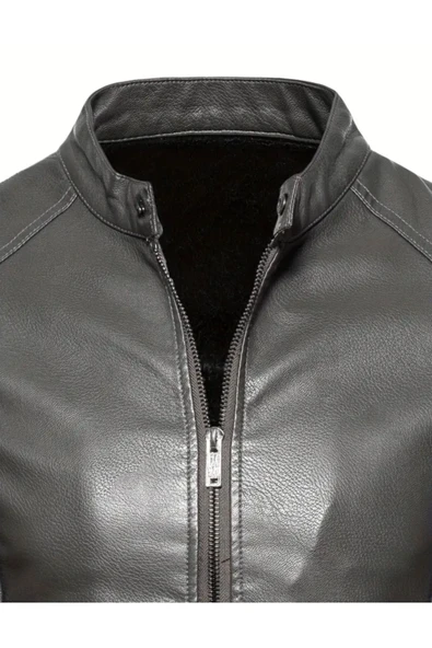 Hakiki Kuzu Derisi Spor Slim Fit Gri Renk Ceket - 4