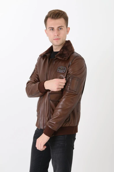 Pilot mont hakiki deri erkek kahve renk - Resim 3