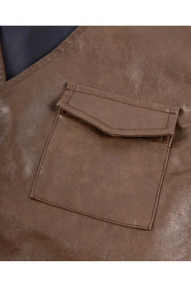 Zik Çıt Çıt Kapamalı Hakiki Deri Yelek - Resim 6