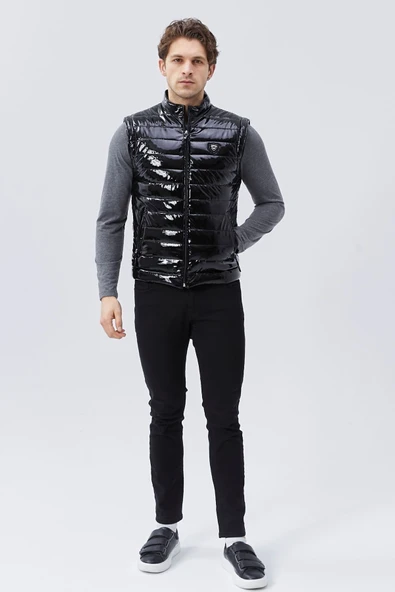 Rugan Deri Yelek Siyah Parlak Renk Erkek - 3