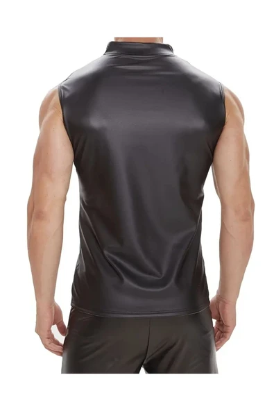 Deri Dik Yaka Sıfır kollu yelek - 3