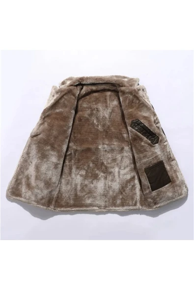 İçi ve Yaka Kenarları Tüylü Uzun Hakiki Deri Kaban - 3