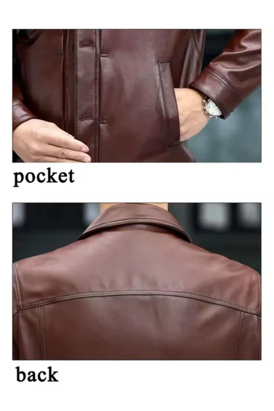Mevsimlik Ceket Spor Hakiki Deri düğme,gömlek yaka ve dikiş detaylı - 6