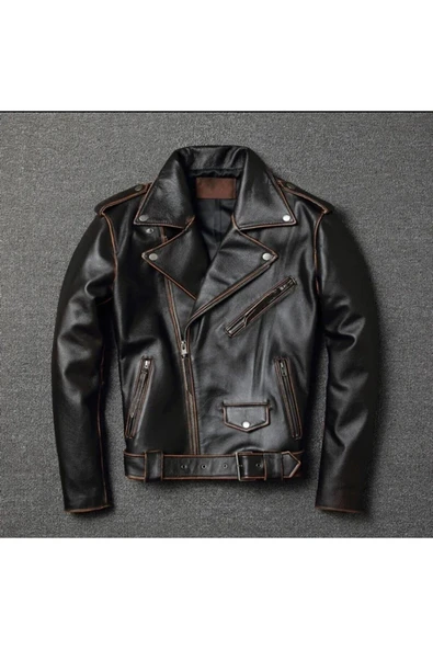 Eskitme Biker mont Hakiki deri