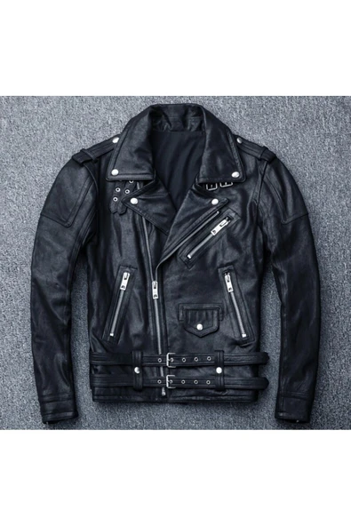 Hakiki deri motosiklet Biker mont ürün görseli