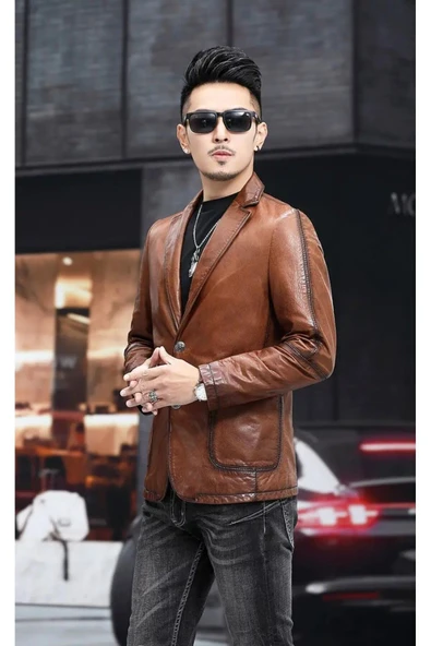 Hakiki deri slim fit erkek ceket - 2