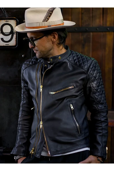 Golden fermuarlı kapitone dikiş detaylı biker mont - 7