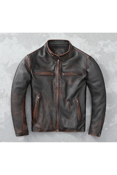 Eskitme Silme Ceket Hakiki Deri - 4