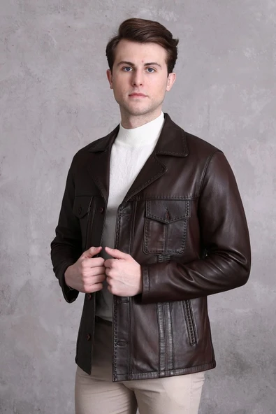 Hakiki Deri Ceket Karartmalı Koyu Kahve - 4