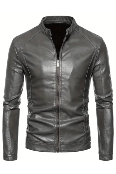 Hakiki Kuzu Derisi Spor Slim Fit Gri Renk Ceket - 3