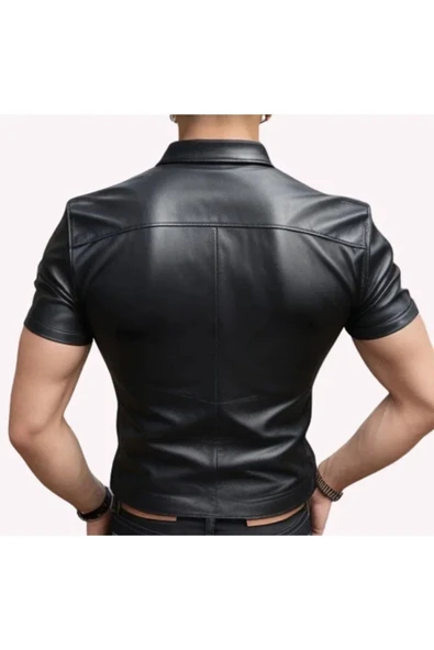 Deri gömlek erkek kısa kollu - 2