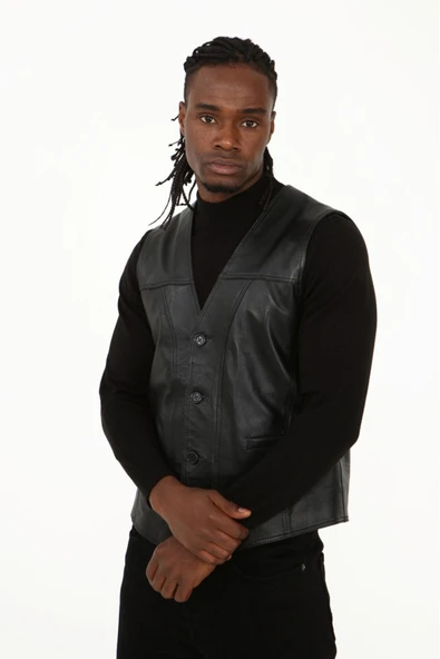 Klasik hakiki kuzu derisi yelek rahat kesim - 5