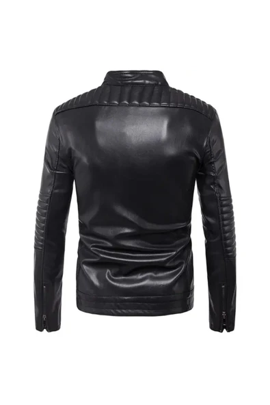 Kuzu derisi Dirsekleri şişme tarzı mont siyah renk - Resim 2