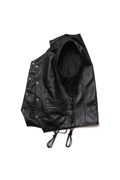 Yanları deri ip bağlamalı zik yelek hakiki deri - 2